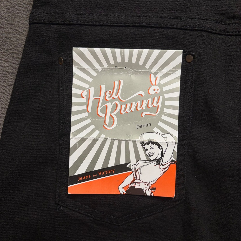 Hell Bunny Weston Womens XL Jeans Black Denim 40s 50s Vintage Rockabilly Pants - Picture 7 of 11
